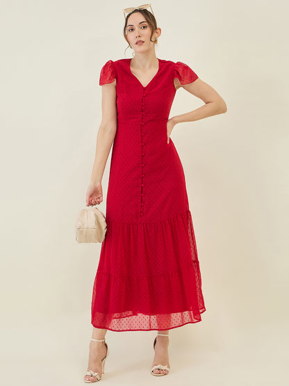 Dobby Mesh Tiered Maxi Dress with Cape Sleeves
