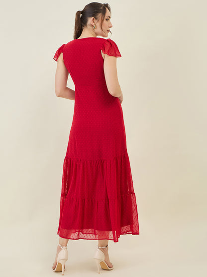 Dobby Mesh Tiered Maxi Dress with Cape Sleeves