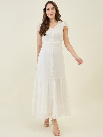 Dobby Mesh Tiered Maxi Dress with Cape Sleeves
