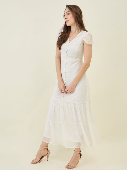 Dobby Mesh Tiered Maxi Dress with Cape Sleeves