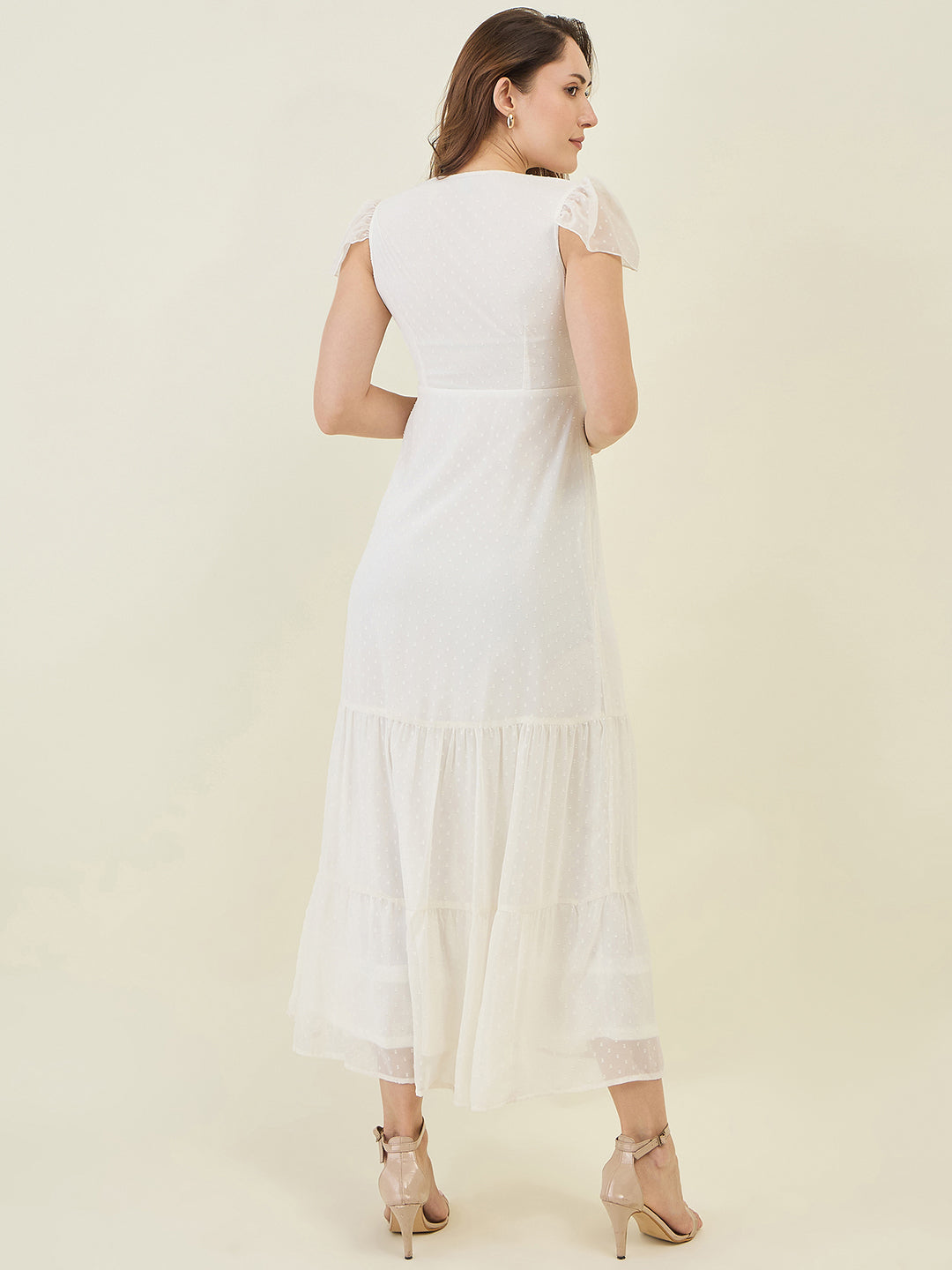 Dobby Mesh Tiered Maxi Dress with Cape Sleeves