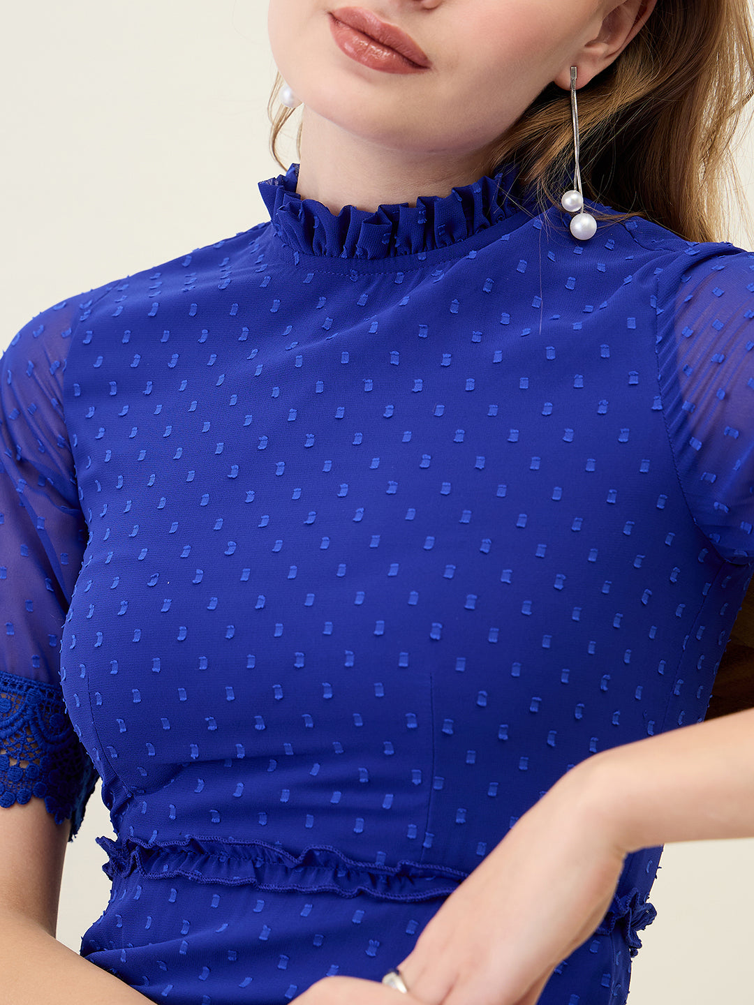 Dobby Mesh Tiered Maxi Dress with Lace Trim