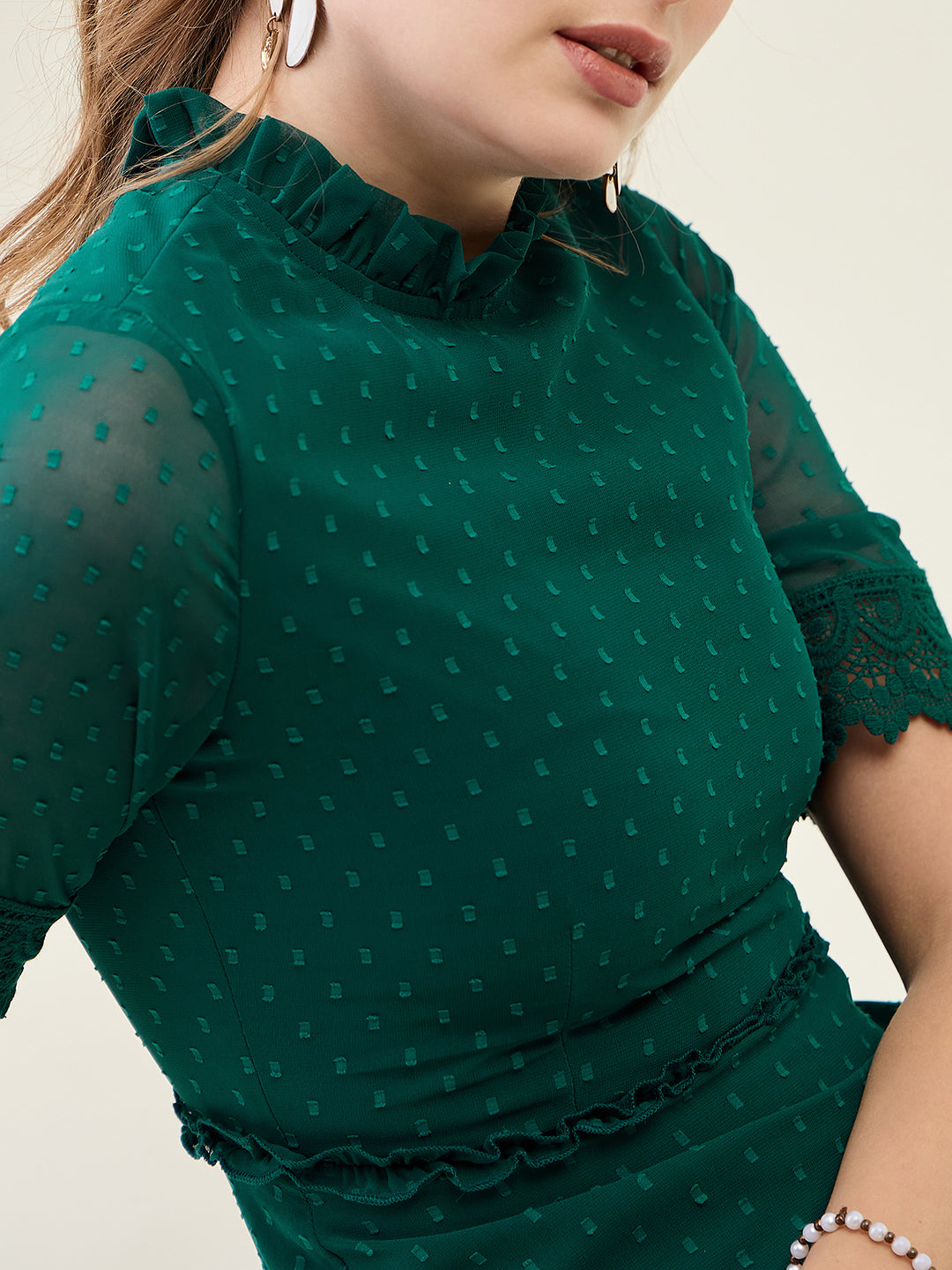 Dobby Mesh Tiered Maxi Dress with Lace Trim