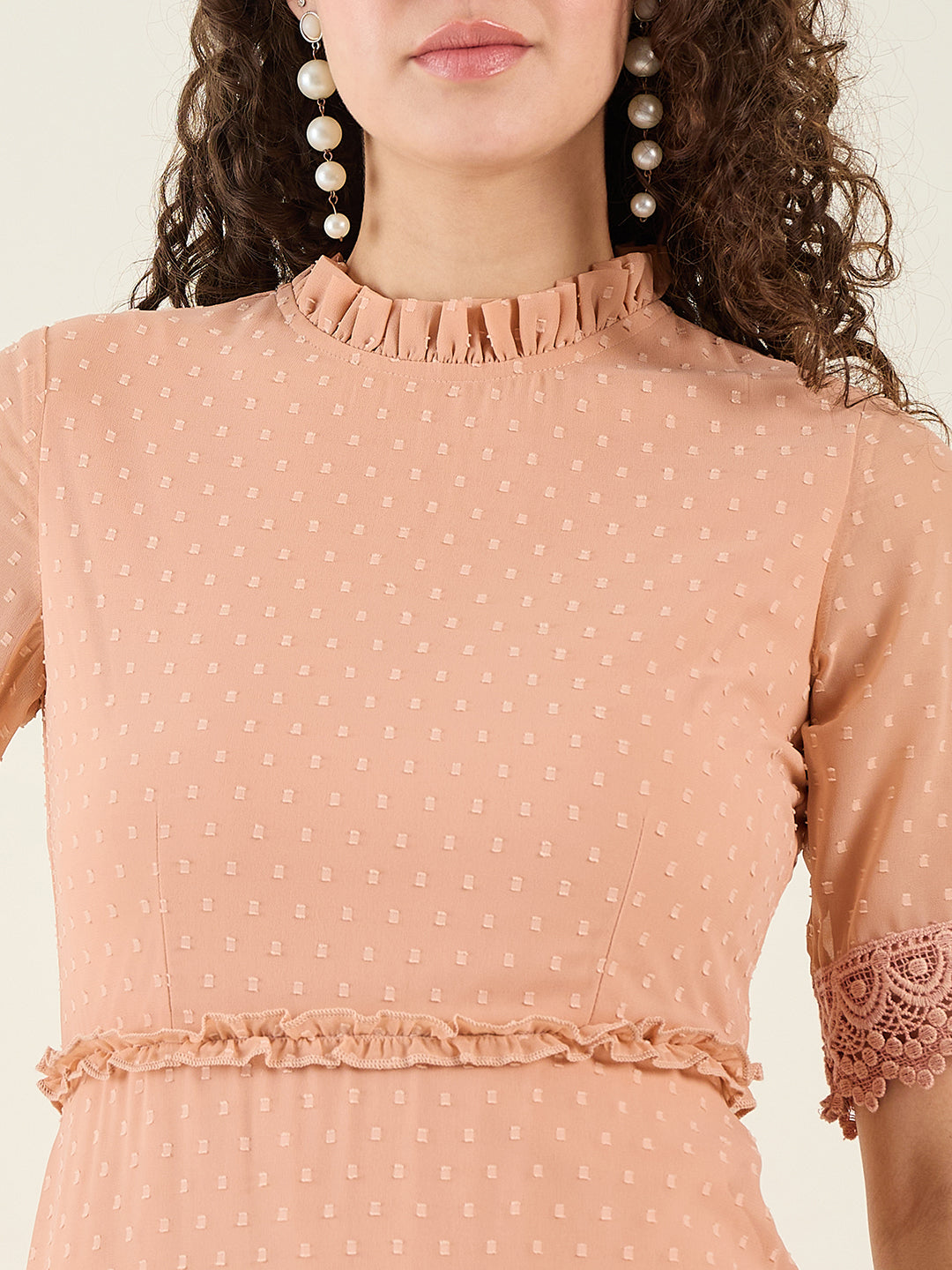 Dobby Mesh Tiered Maxi Dress with Lace Trim