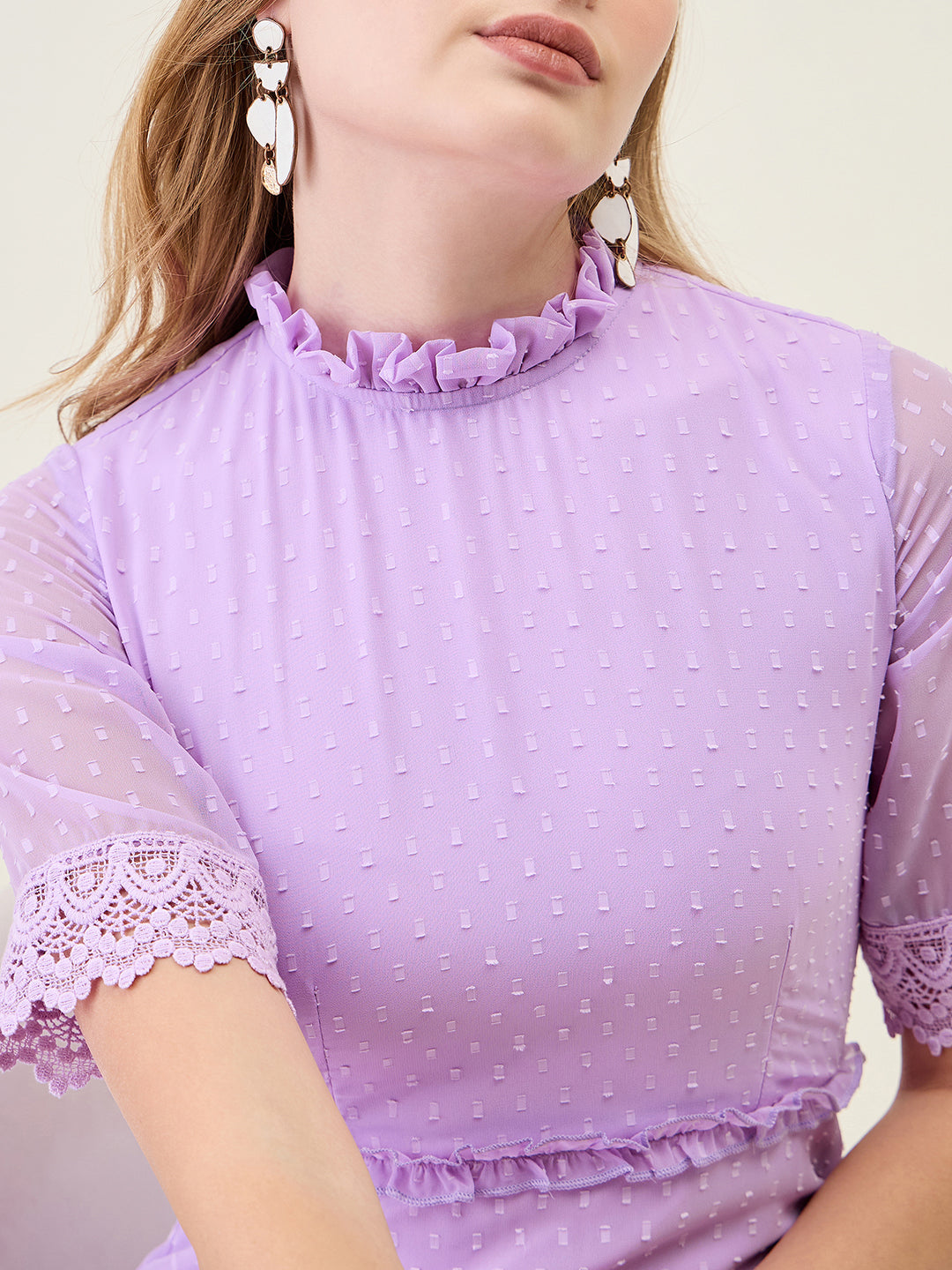 Dobby Mesh Tiered Maxi Dress with Lace Trim