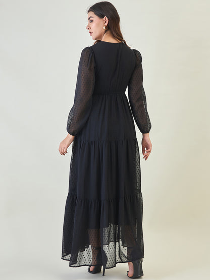 Dobby Mesh Tiered Maxi Dress with Tie-Waist
