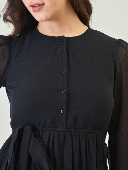 Dobby Mesh Tiered Maxi Dress with Tie-Waist