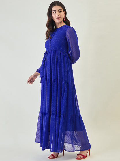 Dobby Mesh Tiered Maxi Dress with Tie-Waist