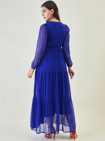 Dobby Mesh Tiered Maxi Dress with Tie-Waist