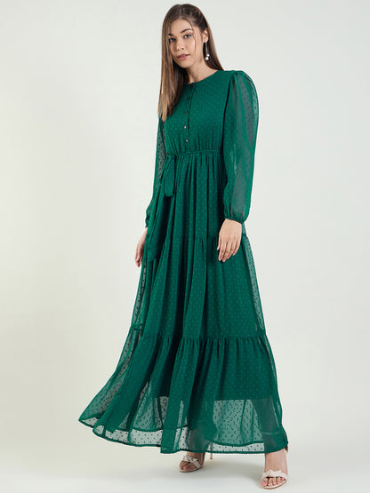 Dobby Mesh Tiered Maxi Dress with Tie-Waist