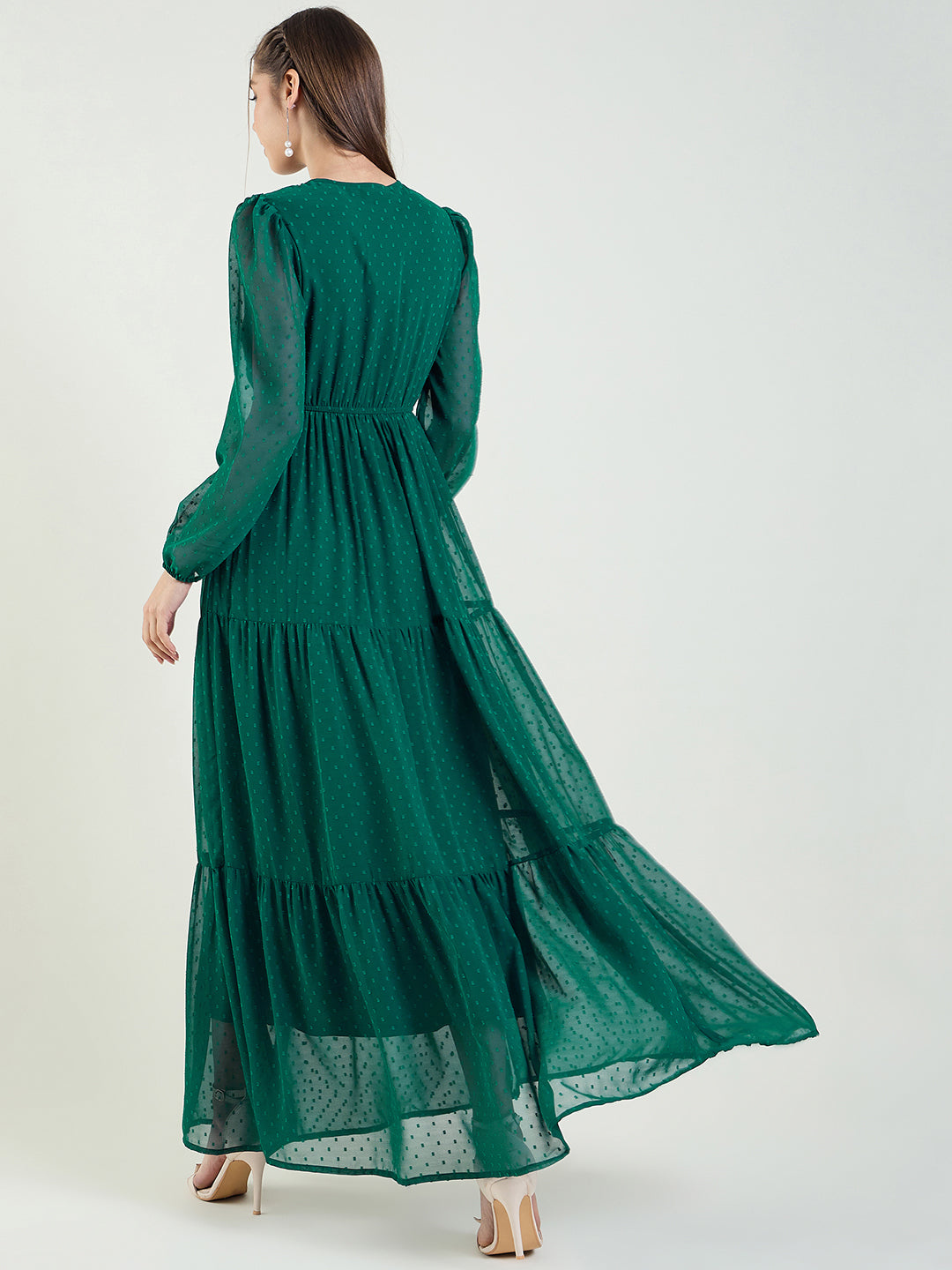 Dobby Mesh Tiered Maxi Dress with Tie-Waist