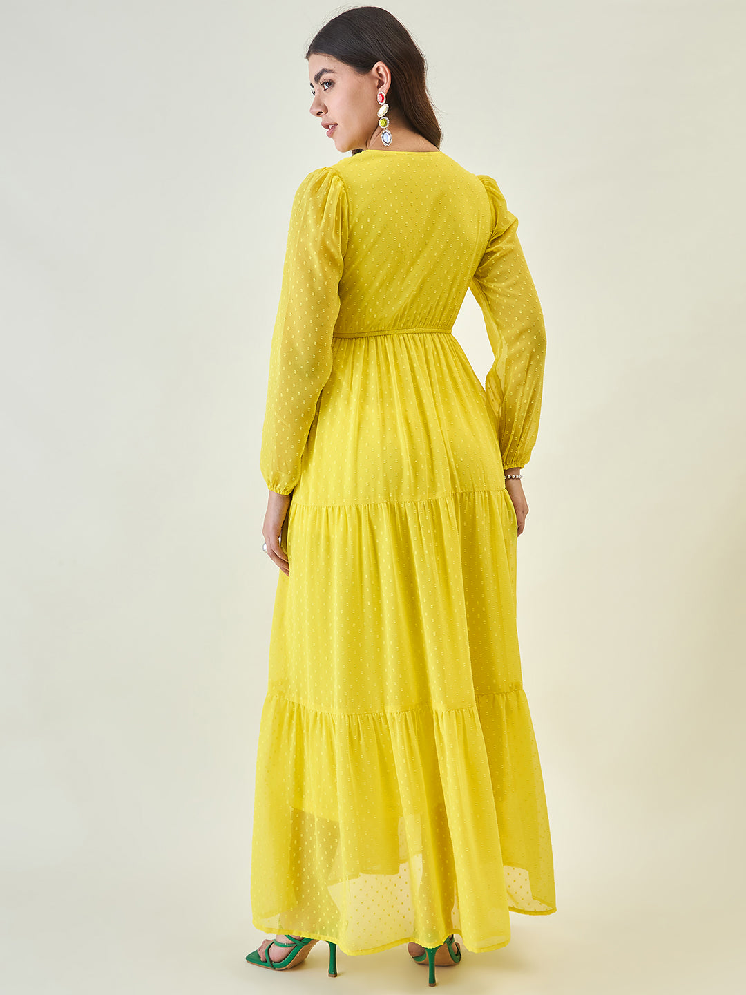 Dobby Mesh Tiered Maxi Dress with Tie-Waist