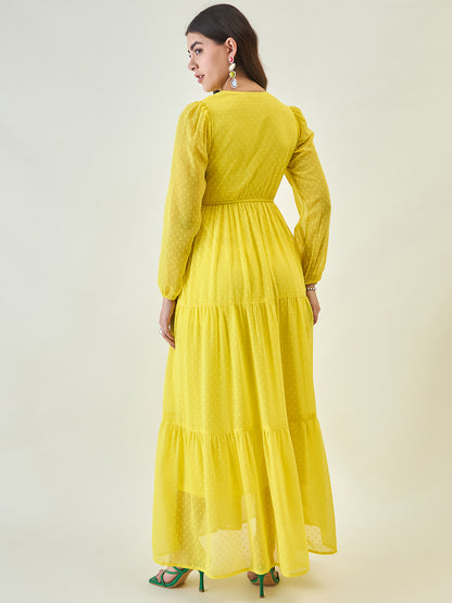 Dobby Mesh Tiered Maxi Dress with Tie-Waist