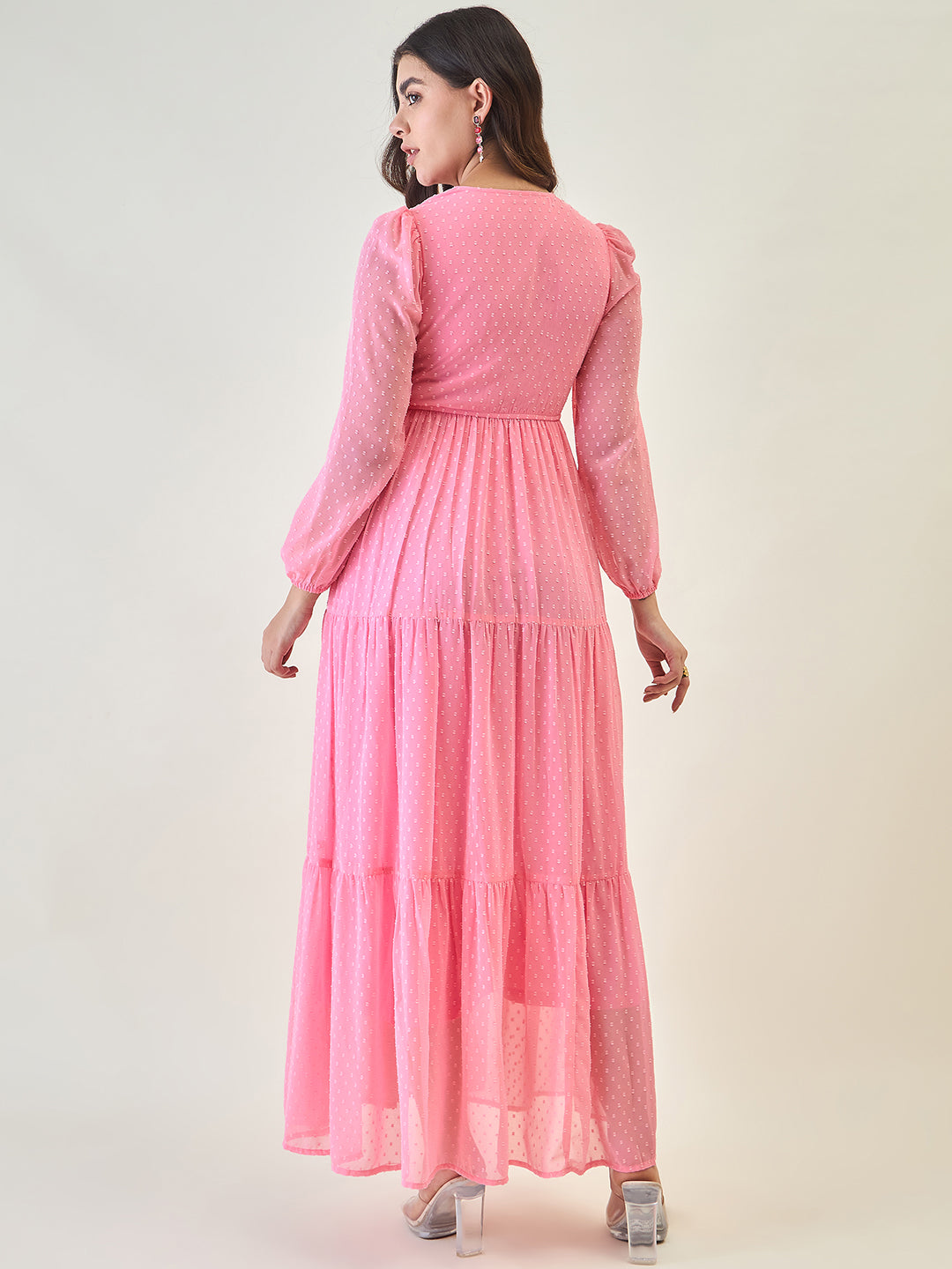 Dobby Mesh Tiered Maxi Dress with Tie-Waist