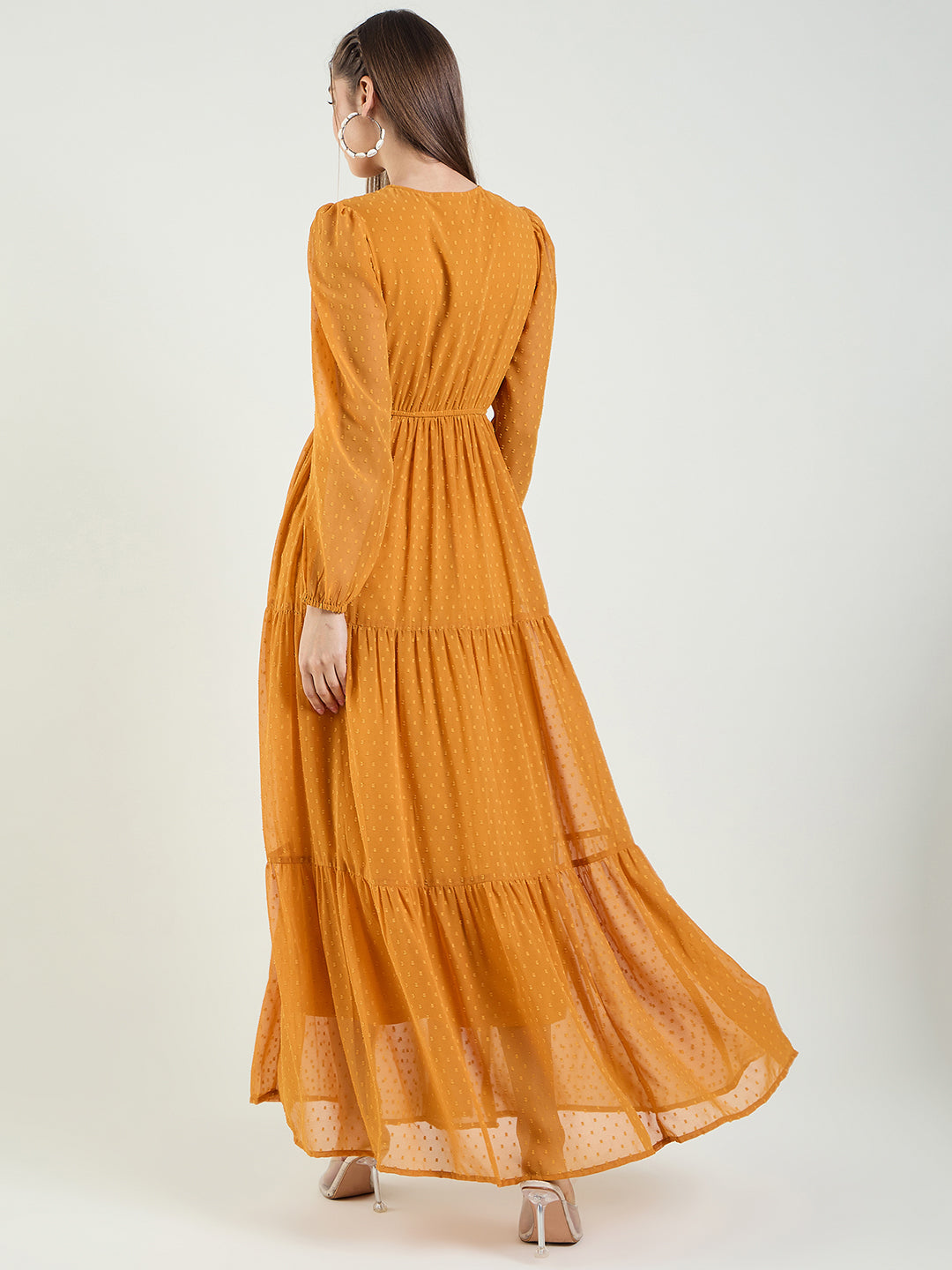 Dobby Mesh Tiered Maxi Dress with Tie-Waist