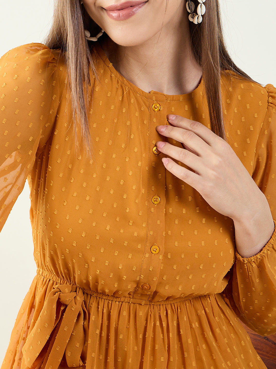 Dobby Mesh Tiered Maxi Dress with Tie-Waist