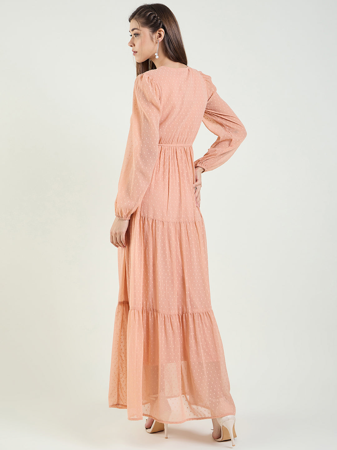 Dobby Mesh Tiered Maxi Dress with Tie-Waist