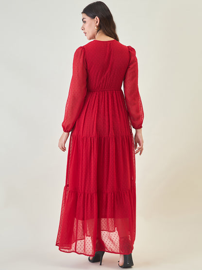 Dobby Mesh Tiered Maxi Dress with Tie-Waist