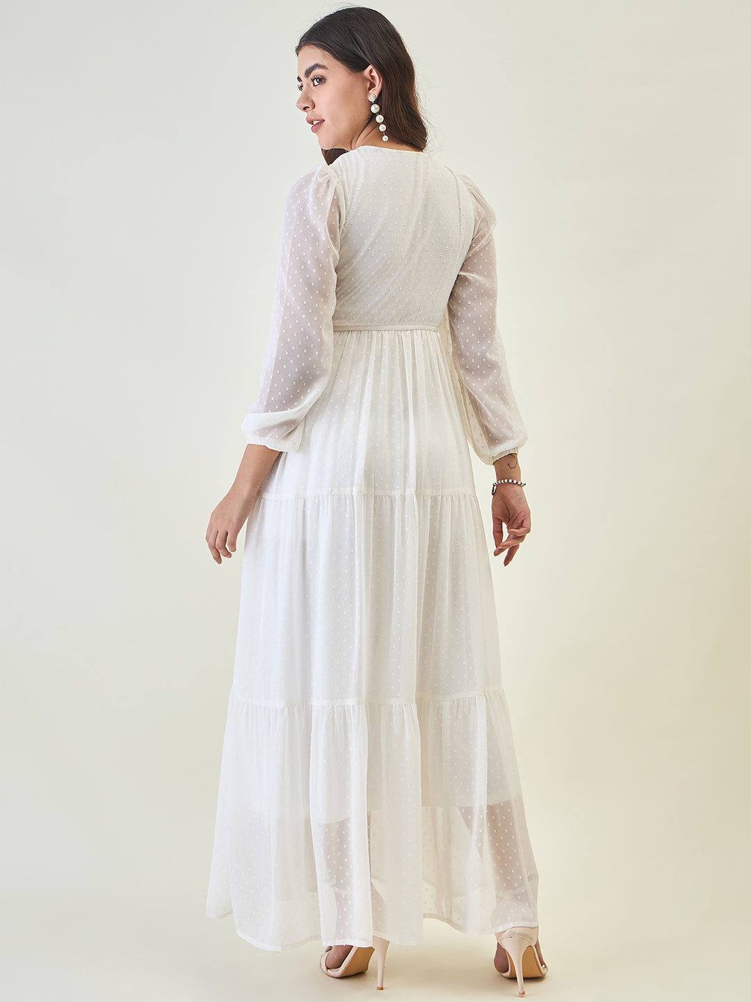 Dobby Mesh Tiered Maxi Dress with Tie-Waist