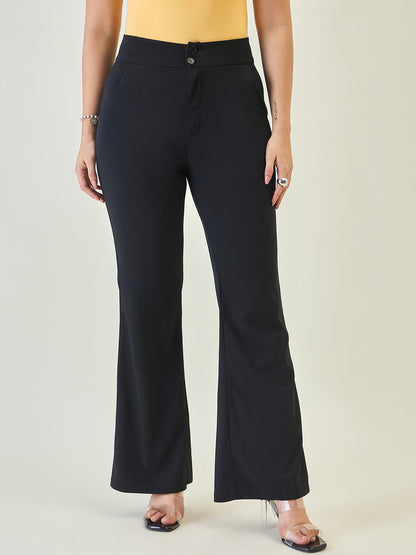 Flared Trousers with Exposed Button Waist