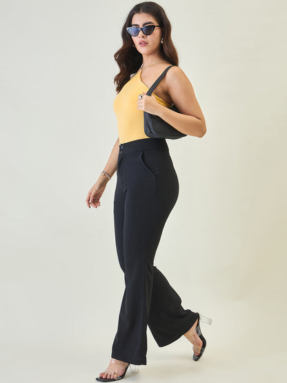 Flared Trousers with Exposed Button Waist
