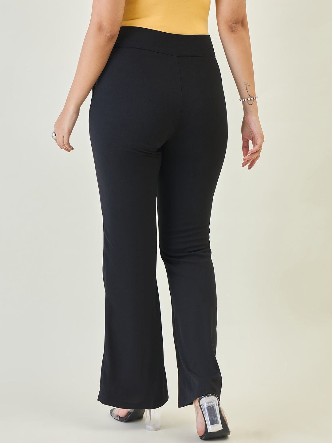 Flared Trousers with Exposed Button Waist