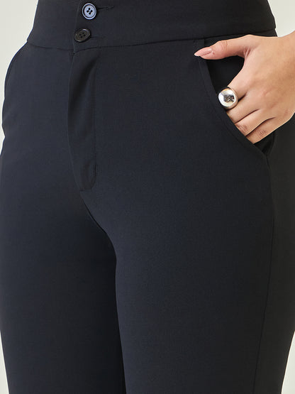 Flared Trousers with Exposed Button Waist