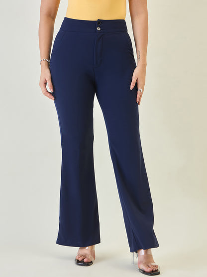 Flared Trousers with Exposed Button Waist