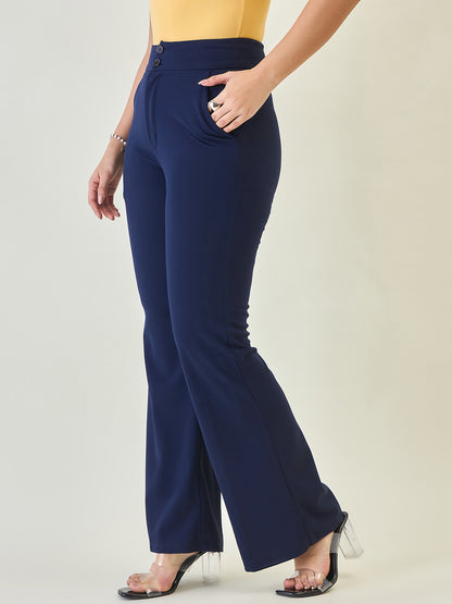 Flared Trousers with Exposed Button Waist
