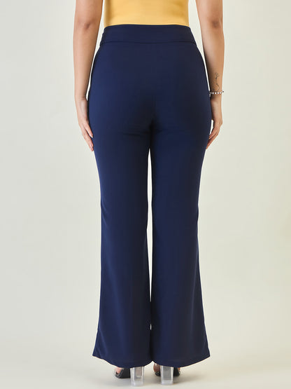 Flared Trousers with Exposed Button Waist