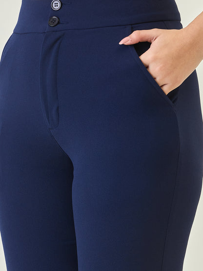 Flared Trousers with Exposed Button Waist