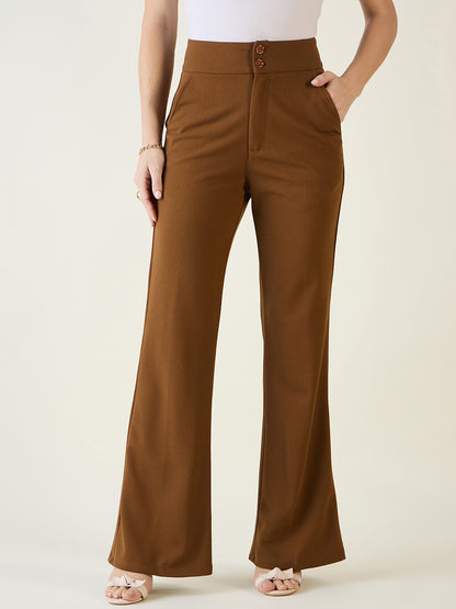 Flared Trousers with Exposed Button Waist