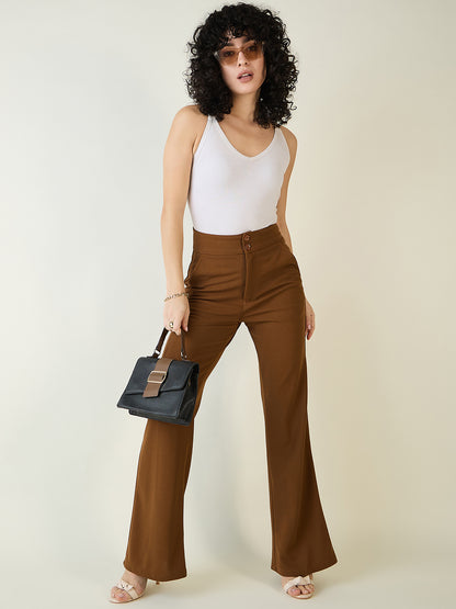 Flared Trousers with Exposed Button Waist