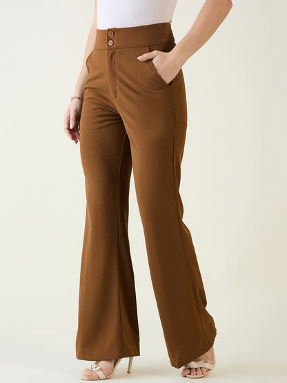 Flared Trousers with Exposed Button Waist