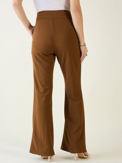 Flared Trousers with Exposed Button Waist