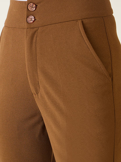 Flared Trousers with Exposed Button Waist