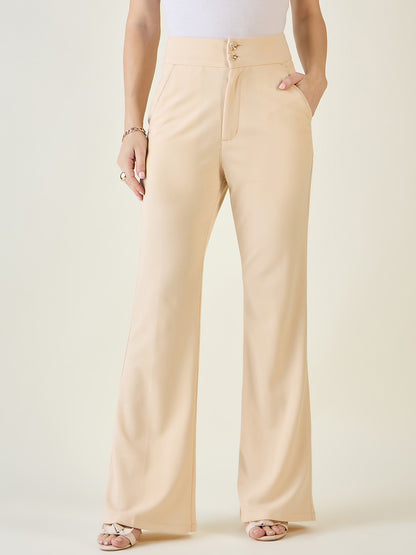 Flared Trousers with Exposed Button Waist