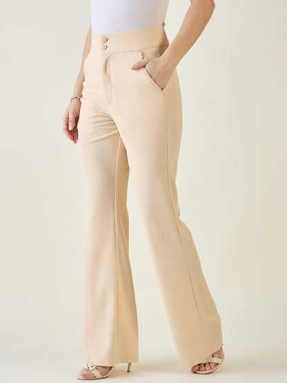 Flared Trousers with Exposed Button Waist