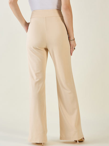 Flared Trousers with Exposed Button Waist