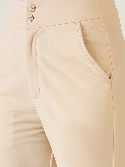 Flared Trousers with Exposed Button Waist