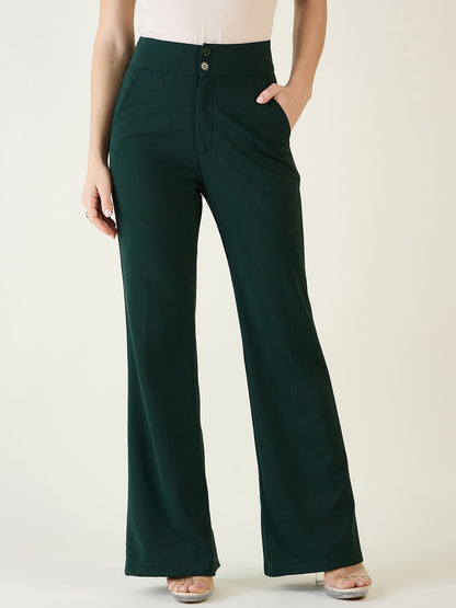 Flared Trousers with Exposed Button Waist