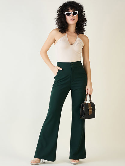 Flared Trousers with Exposed Button Waist