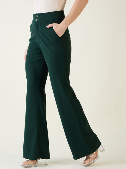 Flared Trousers with Exposed Button Waist