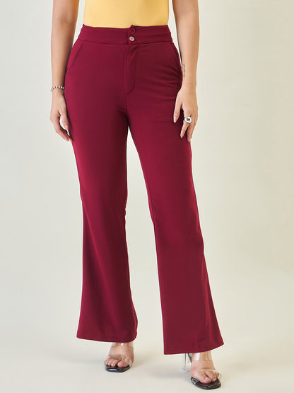 Flared Trousers with Exposed Button Waist