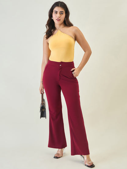Flared Trousers with Exposed Button Waist