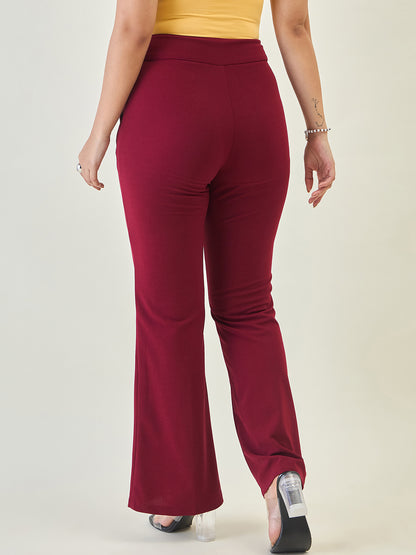 Flared Trousers with Exposed Button Waist