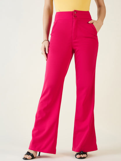 Flared Trousers with Exposed Button Waist