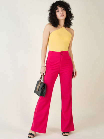 Flared Trousers with Exposed Button Waist
