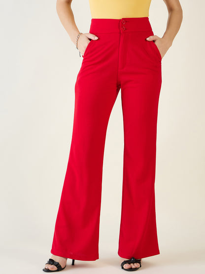 Flared Trousers with Exposed Button Waist