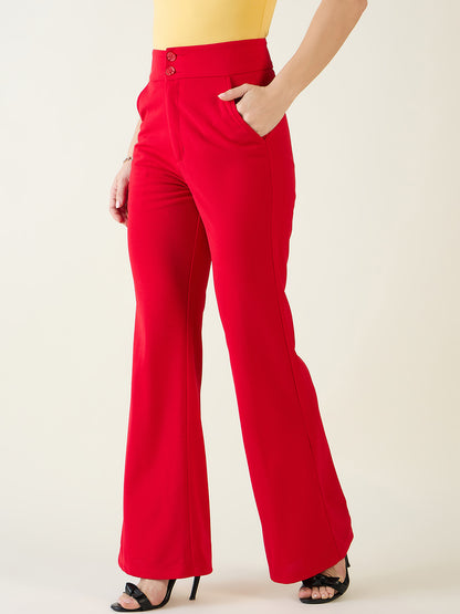 Flared Trousers with Exposed Button Waist